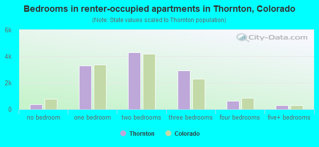 Bedrooms in renter-occupied apartments in Thornton, Colorado