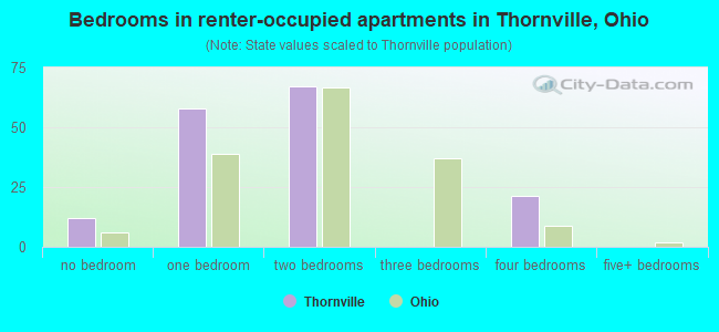 Bedrooms in renter-occupied apartments in Thornville, Ohio