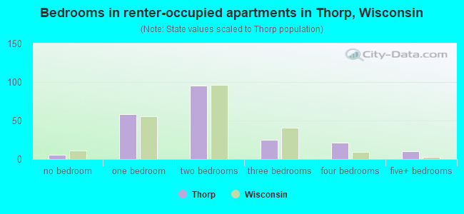 Bedrooms in renter-occupied apartments in Thorp, Wisconsin