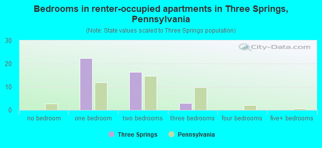 Bedrooms in renter-occupied apartments in Three Springs, Pennsylvania
