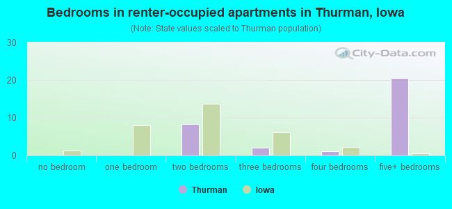 Bedrooms in renter-occupied apartments in Thurman, Iowa