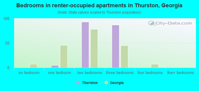 Bedrooms in renter-occupied apartments in Thurston, Georgia