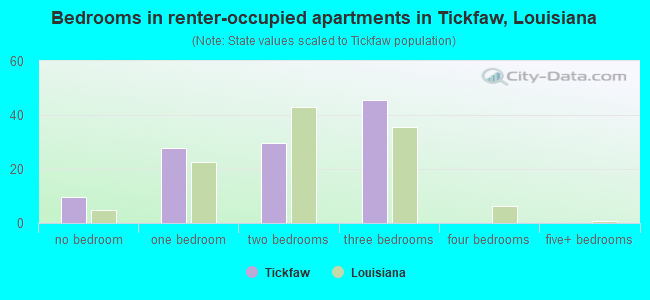 Bedrooms in renter-occupied apartments in Tickfaw, Louisiana