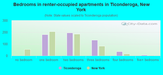 Bedrooms in renter-occupied apartments in Ticonderoga, New York