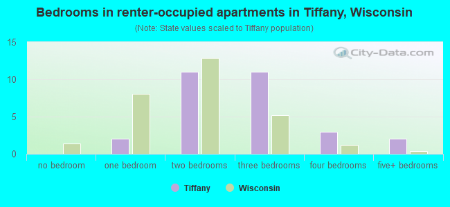 Bedrooms in renter-occupied apartments in Tiffany, Wisconsin