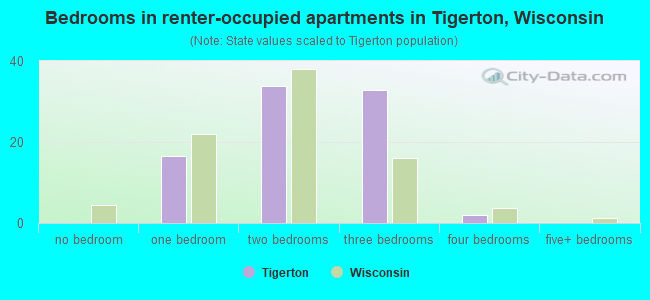 Bedrooms in renter-occupied apartments in Tigerton, Wisconsin