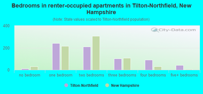Bedrooms in renter-occupied apartments in Tilton-Northfield, New Hampshire
