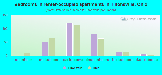 Bedrooms in renter-occupied apartments in Tiltonsville, Ohio