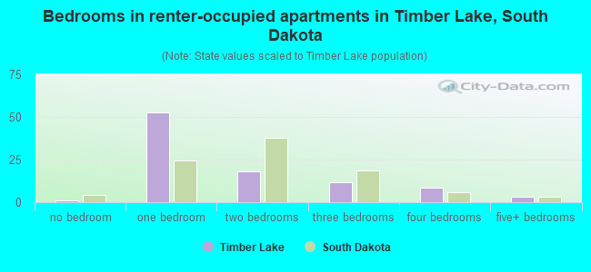 Bedrooms in renter-occupied apartments in Timber Lake, South Dakota