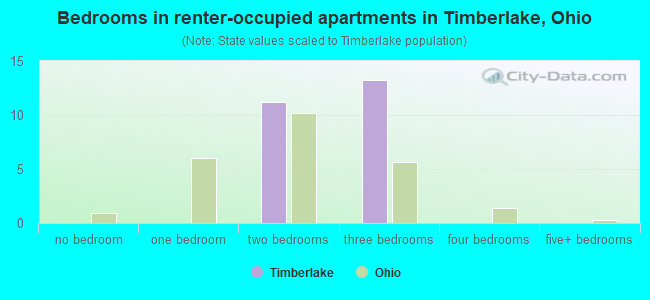 Bedrooms in renter-occupied apartments in Timberlake, Ohio