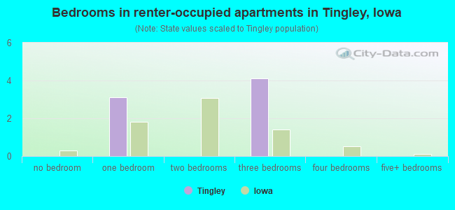 Bedrooms in renter-occupied apartments in Tingley, Iowa