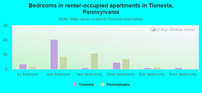 Bedrooms in renter-occupied apartments in Tionesta, Pennsylvania