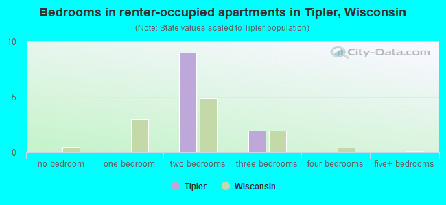 Bedrooms in renter-occupied apartments in Tipler, Wisconsin