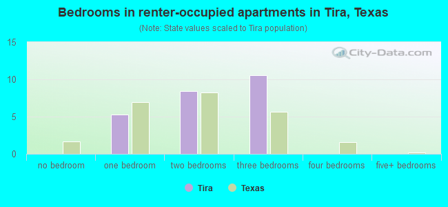 Bedrooms in renter-occupied apartments in Tira, Texas