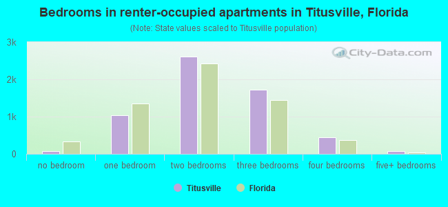 Bedrooms in renter-occupied apartments in Titusville, Florida