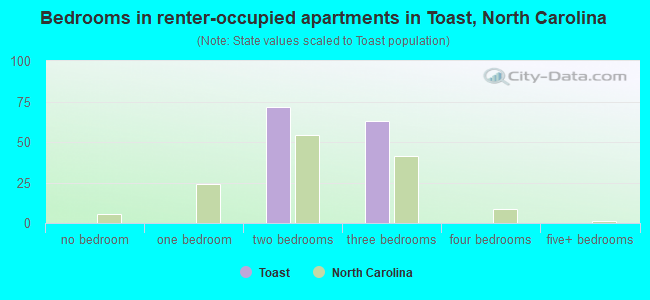 Bedrooms in renter-occupied apartments in Toast, North Carolina