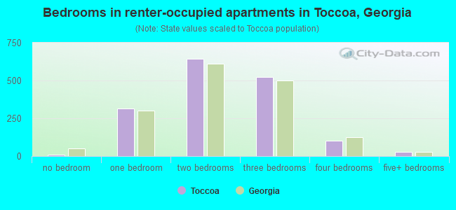 Bedrooms in renter-occupied apartments in Toccoa, Georgia