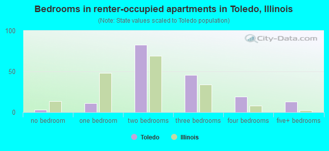 Bedrooms in renter-occupied apartments in Toledo, Illinois