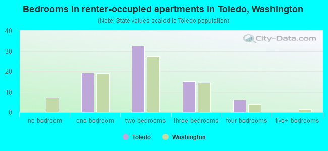 Bedrooms in renter-occupied apartments in Toledo, Washington