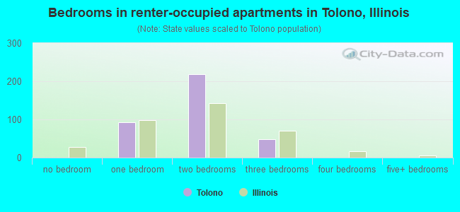 Bedrooms in renter-occupied apartments in Tolono, Illinois