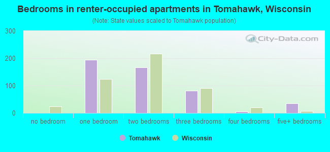 Bedrooms in renter-occupied apartments in Tomahawk, Wisconsin