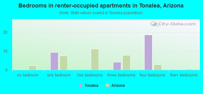 Bedrooms in renter-occupied apartments in Tonalea, Arizona