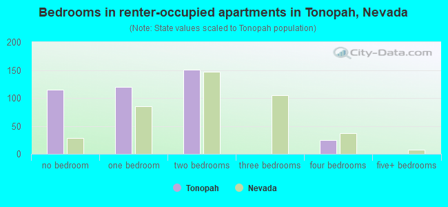 Bedrooms in renter-occupied apartments in Tonopah, Nevada