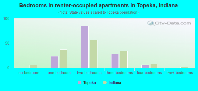 Bedrooms in renter-occupied apartments in Topeka, Indiana