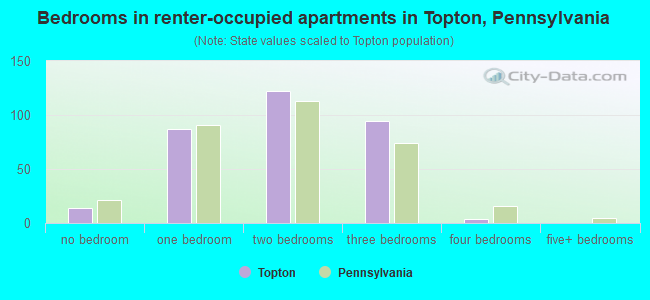 Bedrooms in renter-occupied apartments in Topton, Pennsylvania