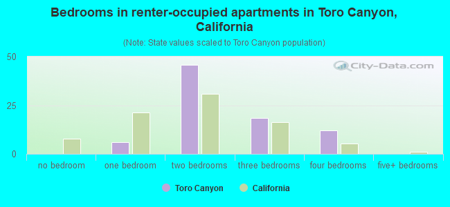 Bedrooms in renter-occupied apartments in Toro Canyon, California