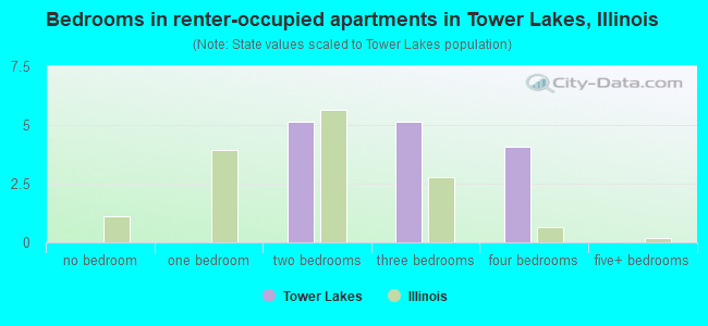 Bedrooms in renter-occupied apartments in Tower Lakes, Illinois