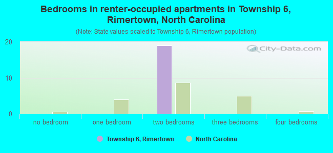 Bedrooms in renter-occupied apartments in Township 6, Rimertown, North Carolina