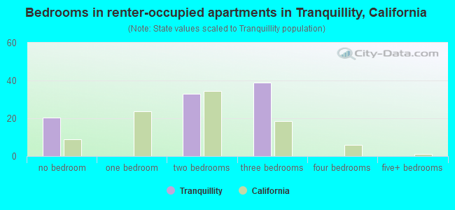 Bedrooms in renter-occupied apartments in Tranquillity, California