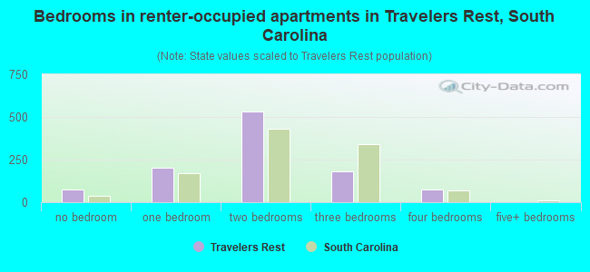 Bedrooms in renter-occupied apartments in Travelers Rest, South Carolina