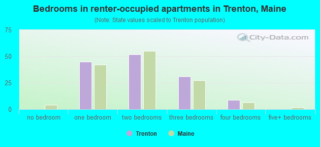 Bedrooms in renter-occupied apartments in Trenton, Maine