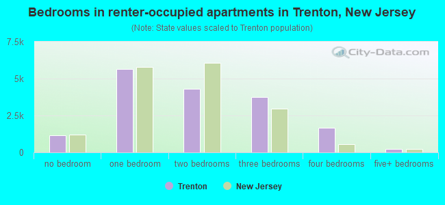 Bedrooms in renter-occupied apartments in Trenton, New Jersey