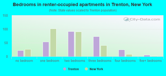 Bedrooms in renter-occupied apartments in Trenton, New York