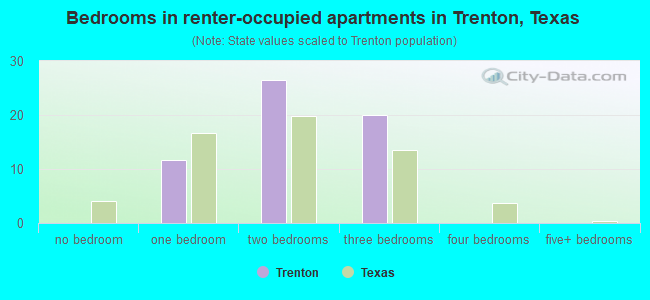 Bedrooms in renter-occupied apartments in Trenton, Texas