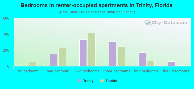 Bedrooms in renter-occupied apartments in Trinity, Florida