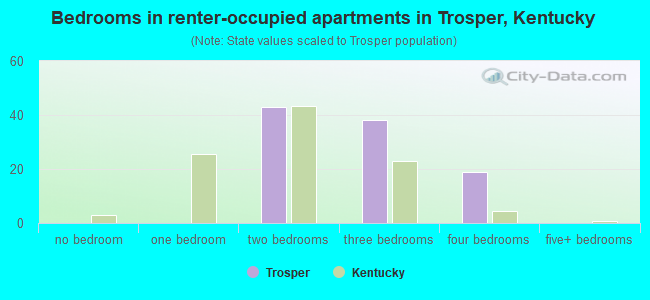 Bedrooms in renter-occupied apartments in Trosper, Kentucky