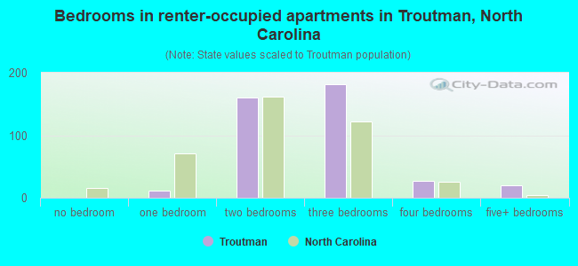 Bedrooms in renter-occupied apartments in Troutman, North Carolina