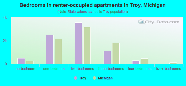 Bedrooms in renter-occupied apartments in Troy, Michigan