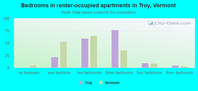 Bedrooms in renter-occupied apartments in Troy, Vermont