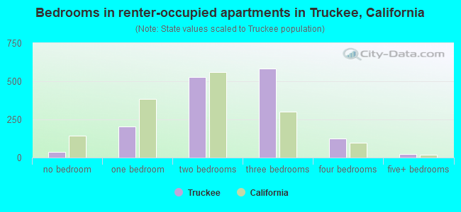 Bedrooms in renter-occupied apartments in Truckee, California