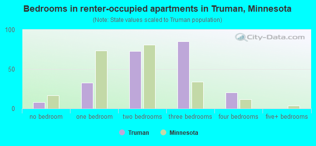 Bedrooms in renter-occupied apartments in Truman, Minnesota
