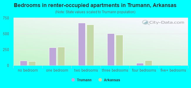 Bedrooms in renter-occupied apartments in Trumann, Arkansas