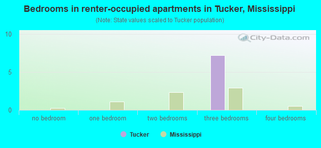 Bedrooms in renter-occupied apartments in Tucker, Mississippi