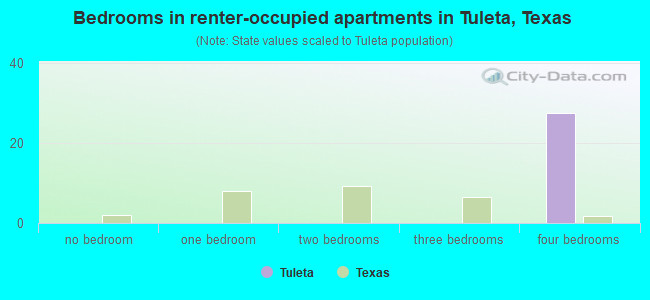 Bedrooms in renter-occupied apartments in Tuleta, Texas