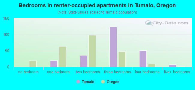 Bedrooms in renter-occupied apartments in Tumalo, Oregon