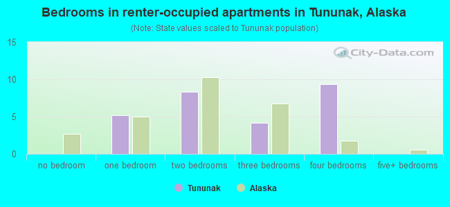 Bedrooms in renter-occupied apartments in Tununak, Alaska